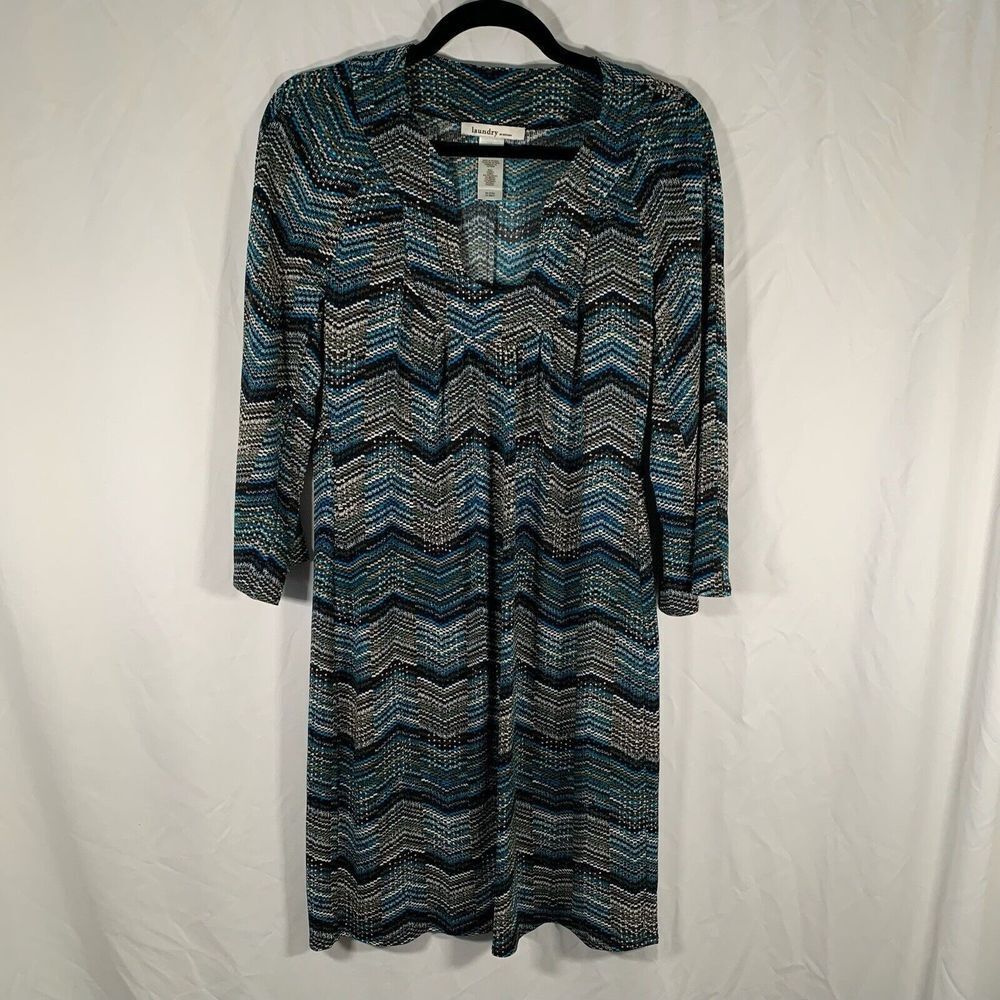 Laundry by design Dress Women's 2 Blue 3/4 Sleeve Knee Length V-neck Dress